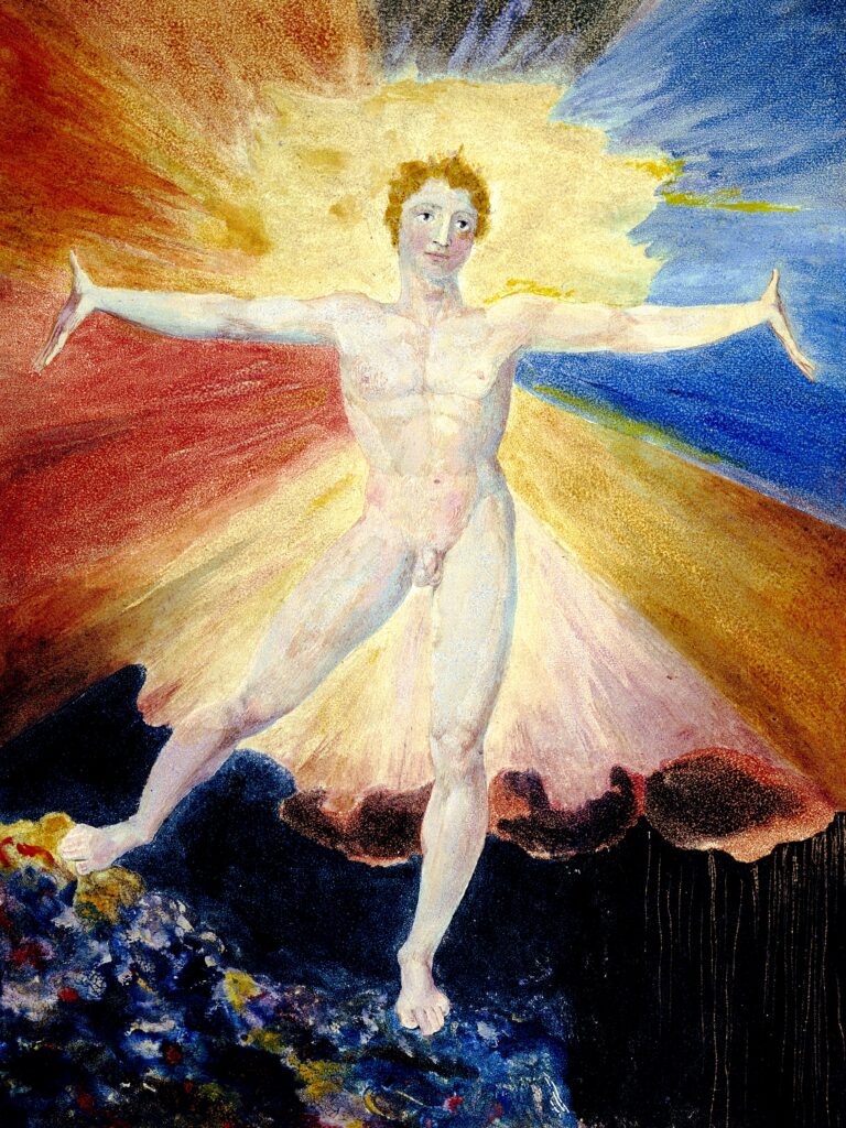 William Blake, Albion Rose (also known as Glad Day), ca. 1793, color-printed line engraving with hand-coloring, 27.2 × 20.2 cm, British Museum, London.